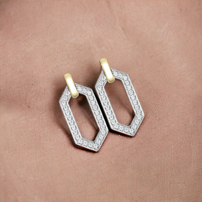 RILIO Hexa Diamond Earrings, Metal: 10K, Metal Colour: White + Yellow Gold