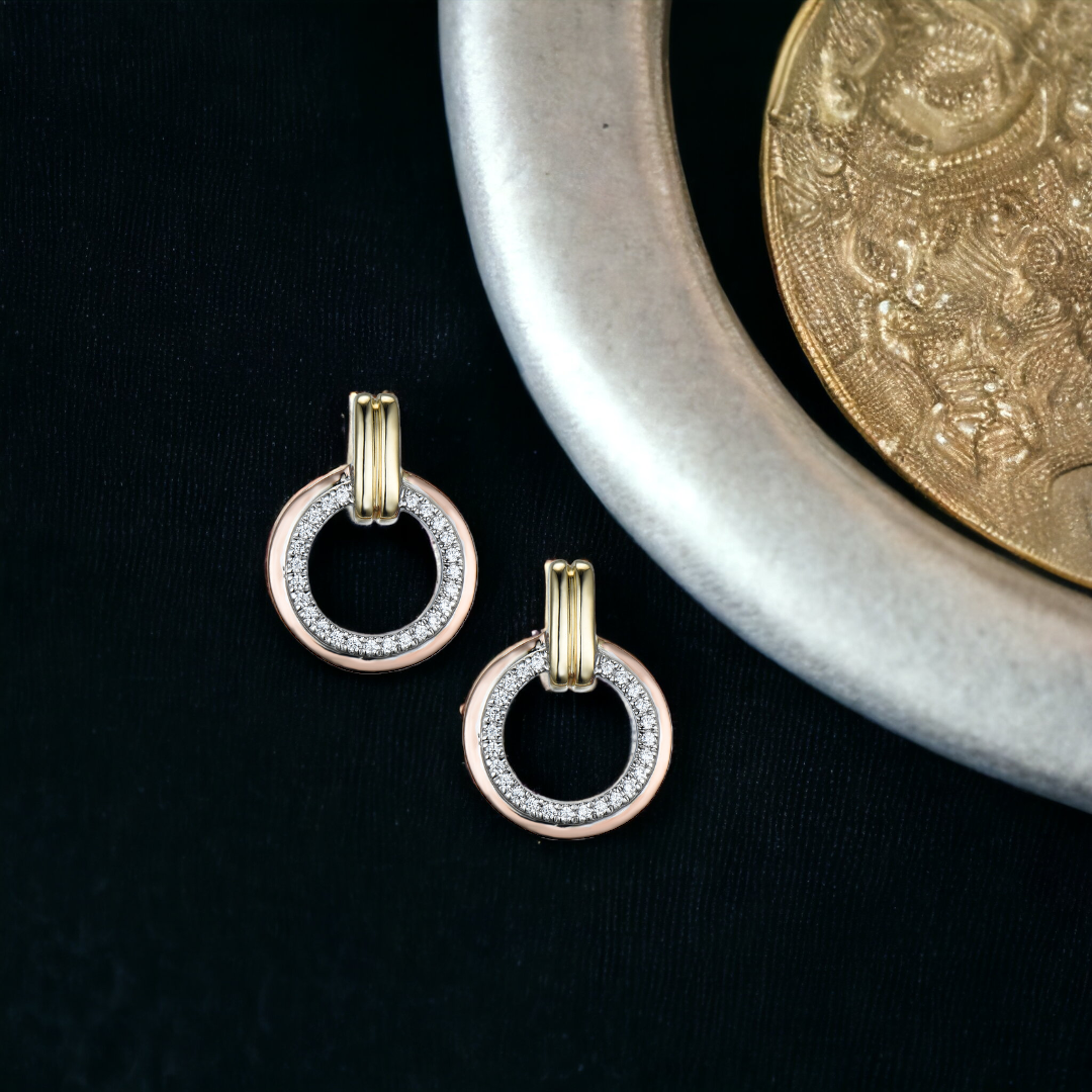 RILIO Full Circle Diamond Earrings, Metal: 10K, Metal Colour: White + Yellow + Rose Gold