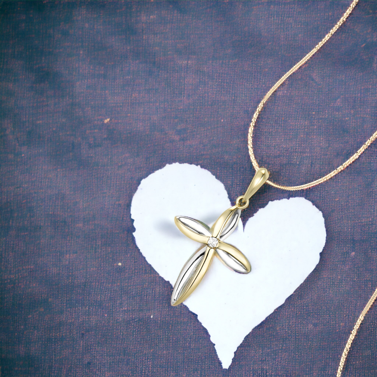 RILIO Glory Cross Diamond Pendant, Metal: 10K, Metal Colour: Yellow &amp; White Gold