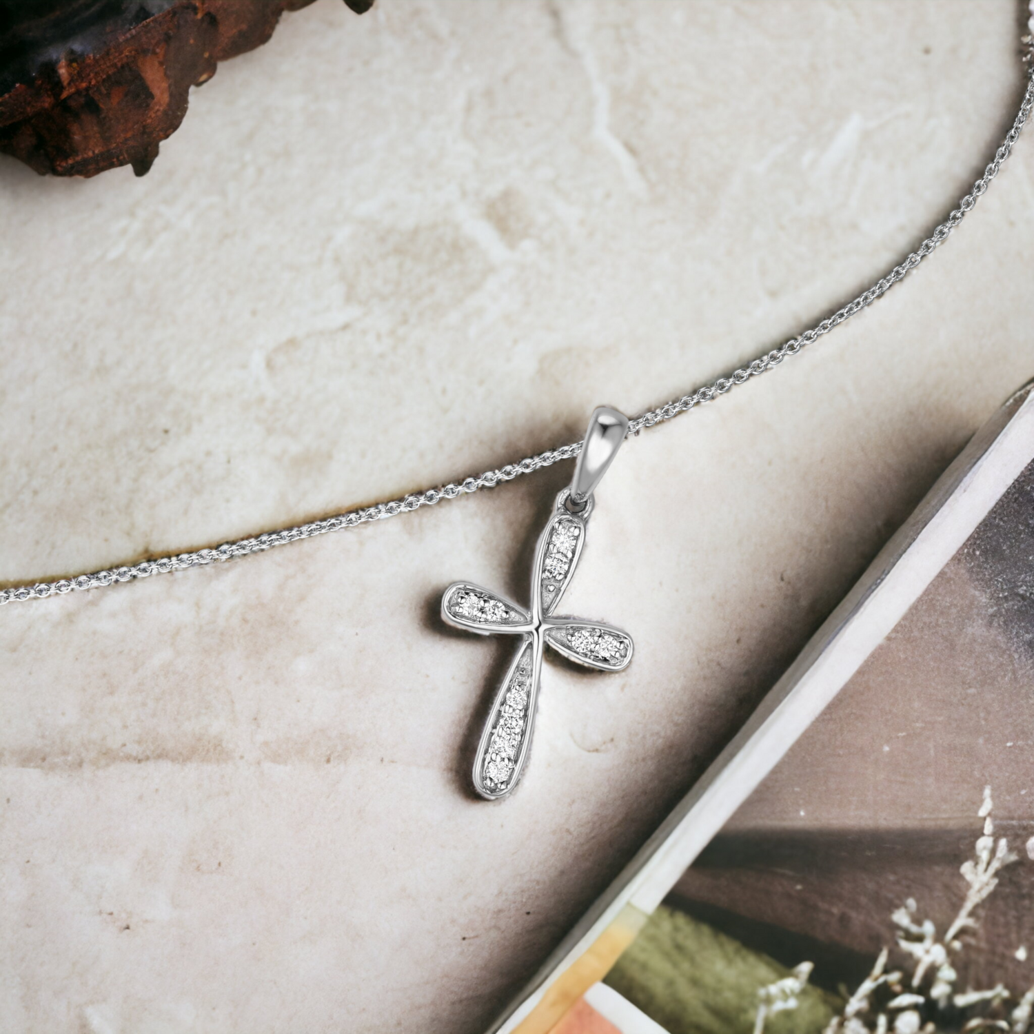 STELLAR Precious Cross Diamonds Pendant, Metal: 10K, Metal Colour: White Gold