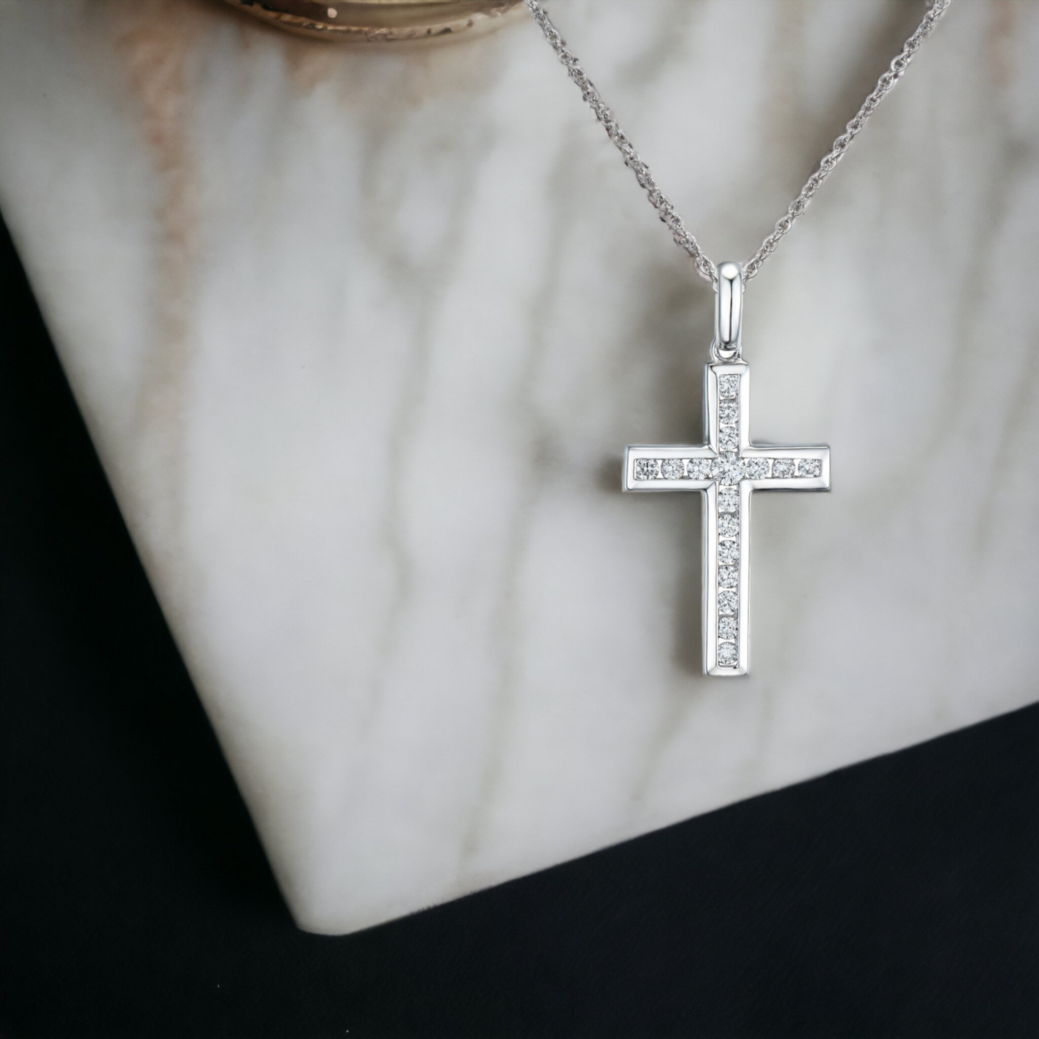 TOVAR Blessed Cross Diamond Pendant, Metal: 18K, Metal Colour: White Gold