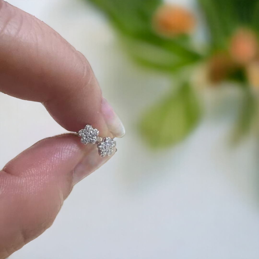 POSY Bloom Diamond Stud Earrings, Metal: 10K, Metal Colour: White Gold