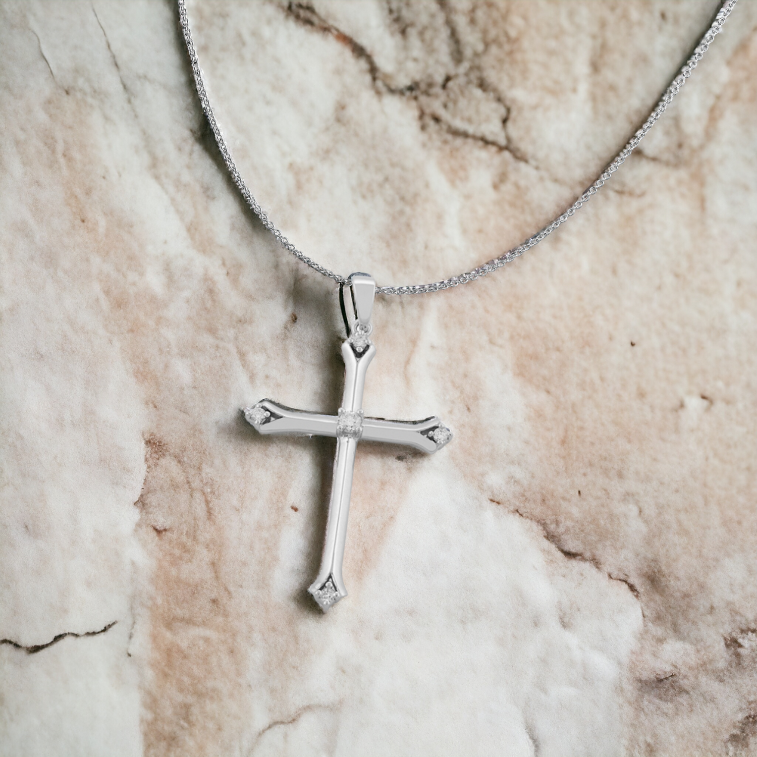 PETITE Passion Cross Diamond Pendant, Metal: 10K, Metal Colour: White Gold