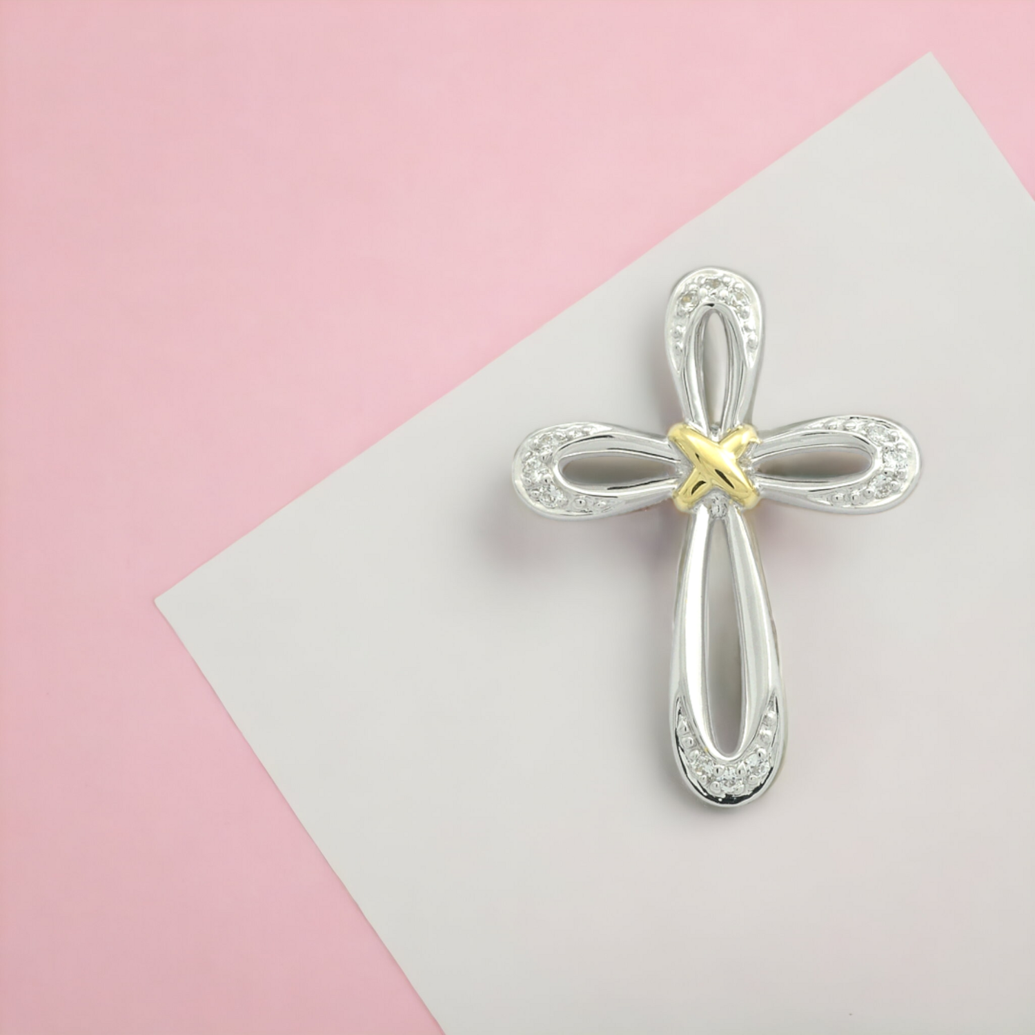 RILIO Tie Cross Diamond Pendant, Metal: 10K, Metal Colour: Yellow &amp; White Gold