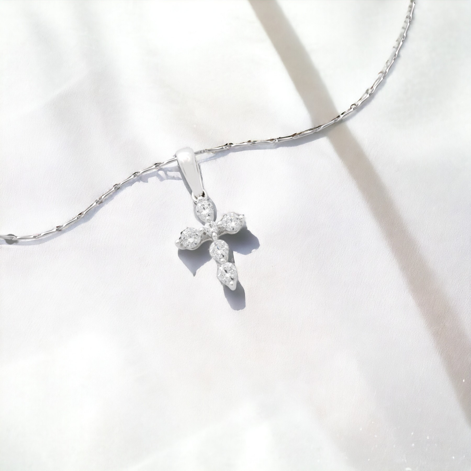 GLISST Bitsy Cross Diamond Pendant, Metal: 10K, Metal Colour: White Gold