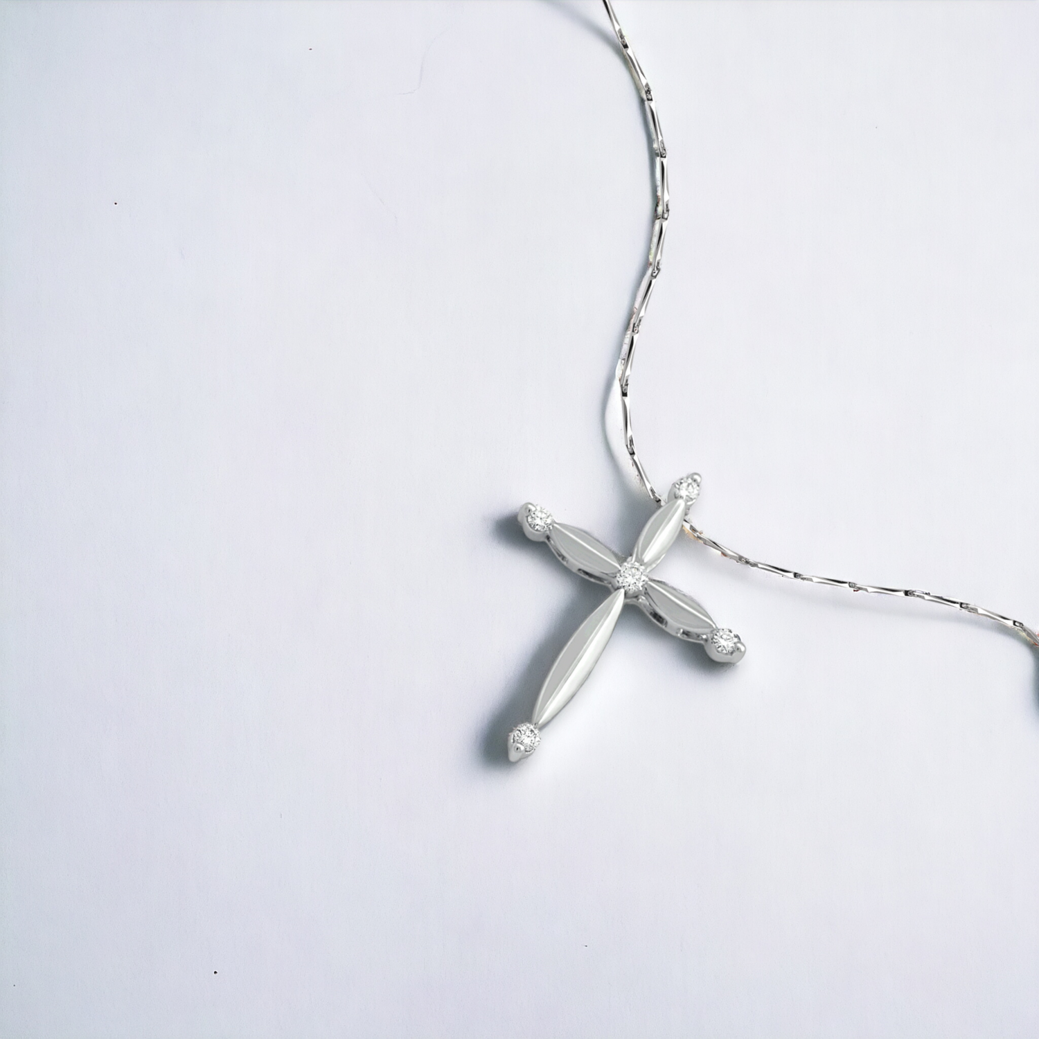 PETITE Penta Cross Diamond Pendant, Metal: 10K, Metal Colour: White Gold