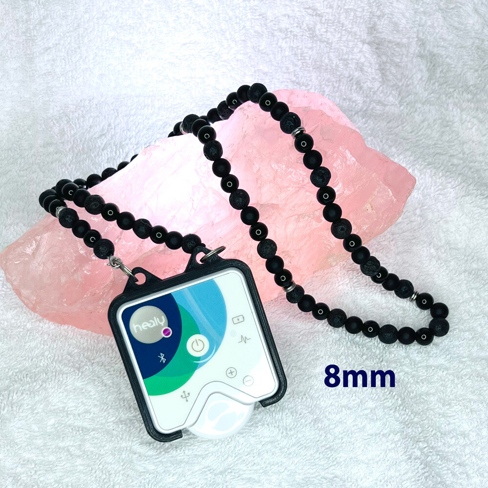 Black ​Onyx with Lava Stone Necklace - 8mm  (Healy Case Is Not Included)