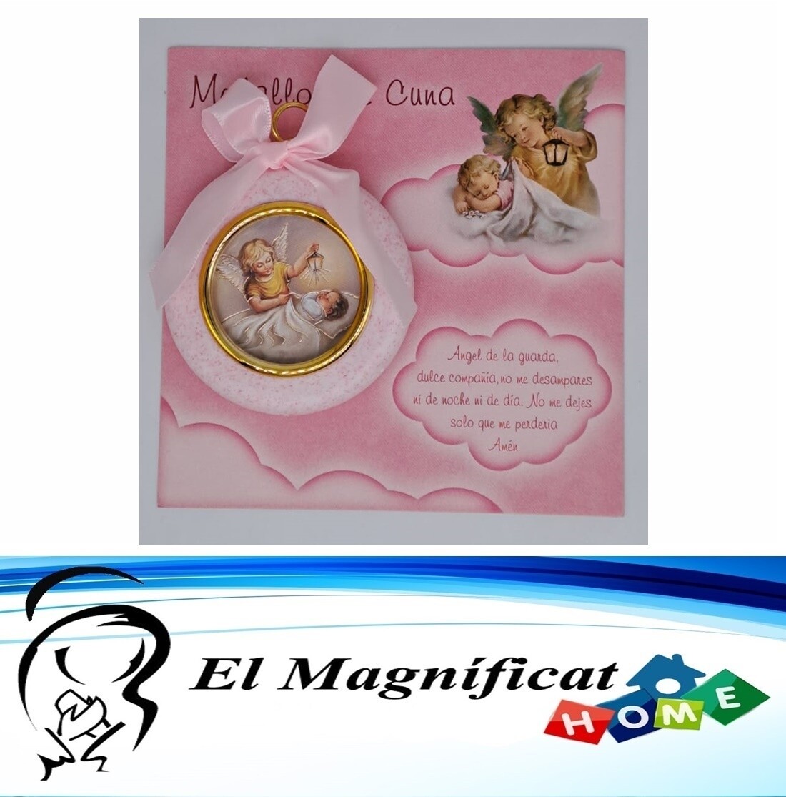 MEDALLON PARA CUNA ROSADO ANGEL CON FAROL
