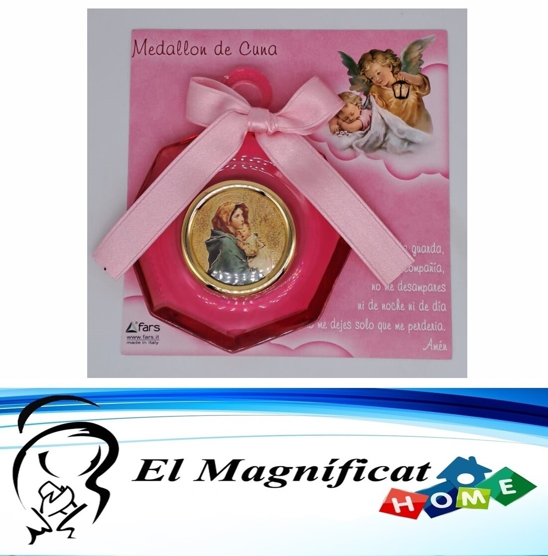 MEDALLON PARA CUNA ACRILICO ROSADO BUENA MADRE