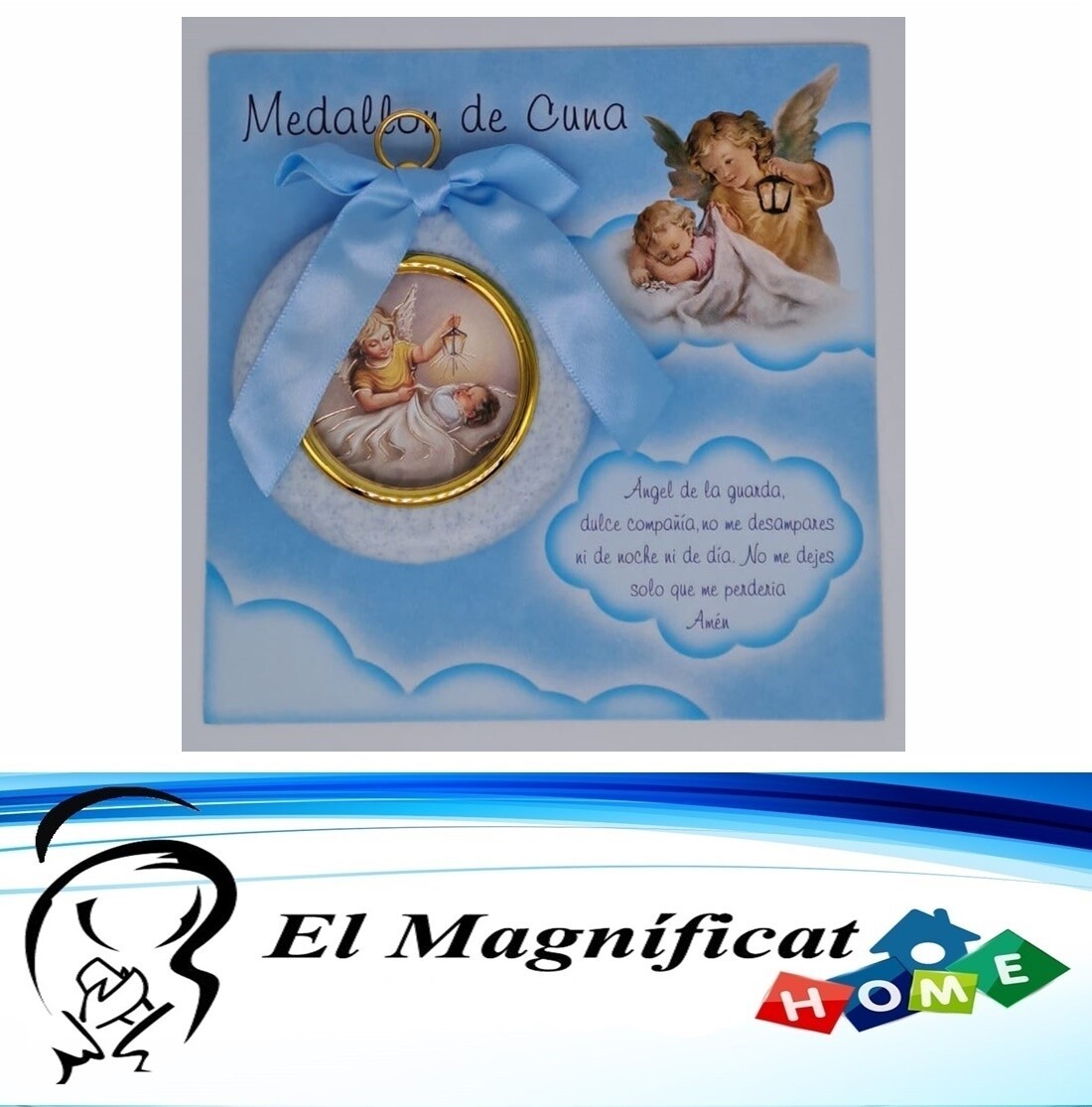 MEDALLON PARA CUNA CELESTE ANGEL CON FAROL