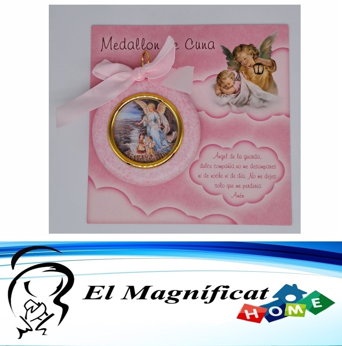 MEDALLON PARA CUNA ROSADO ANGEL DE LA GUARDA