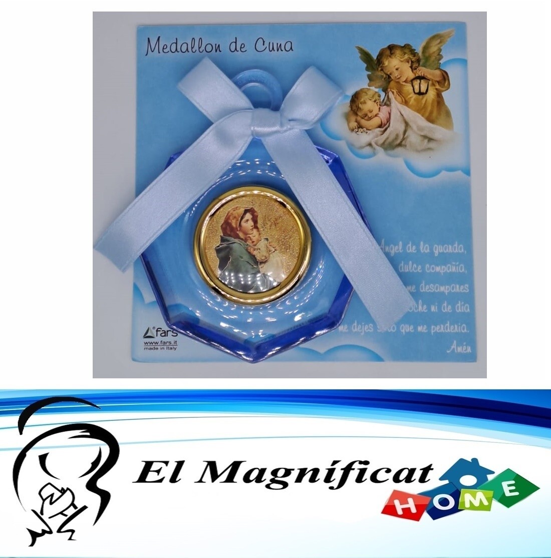MEDALLON PARA CUNA ACRILICO CELESTE BUENA MADRE