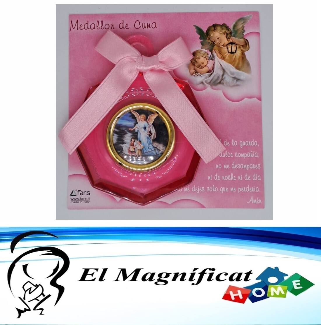 MEDALLON PARA CUNA ACRILICO ROSADO ANGEL DE LA GUARDA