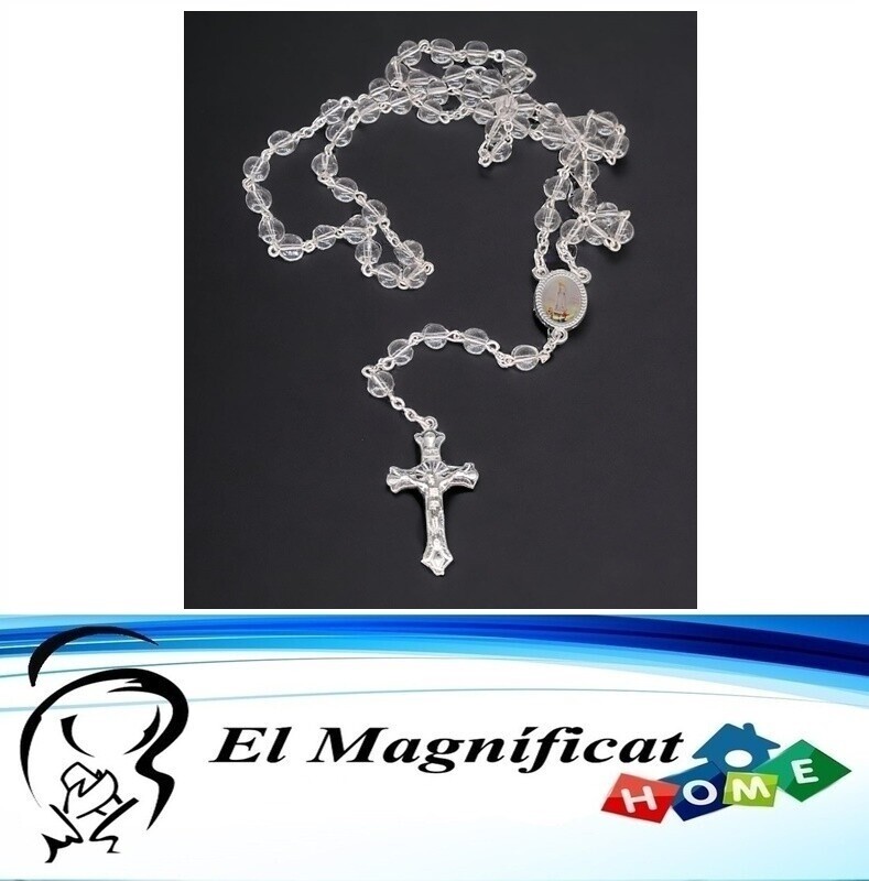 ROSARIO DE VIDRIO MEDALLA VIRGEN DE FATIMA 6MM (46 CMS DE LARGO) CAM