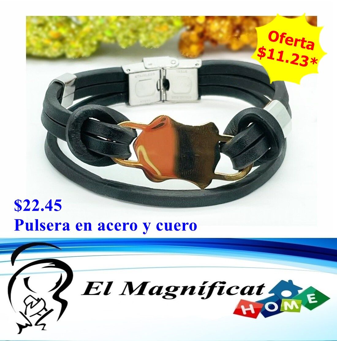 PULSERA DE ACERO Y CAUCHO