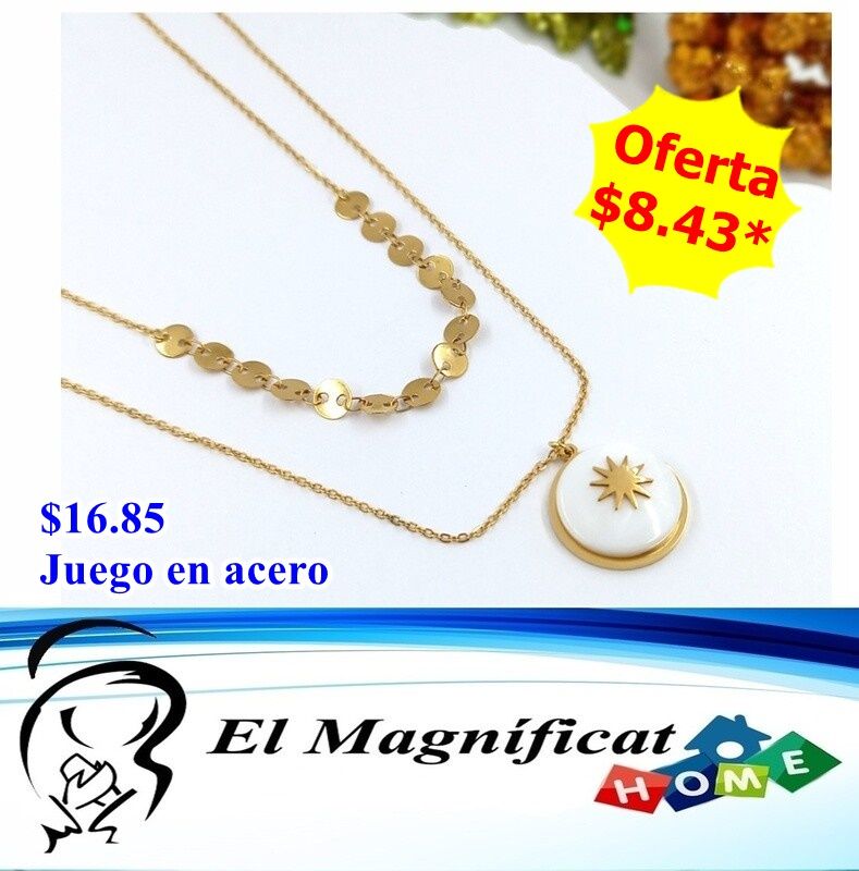 COLLAR EN ACERO SET DOS CADENAS SOL FONDO BLANCO
