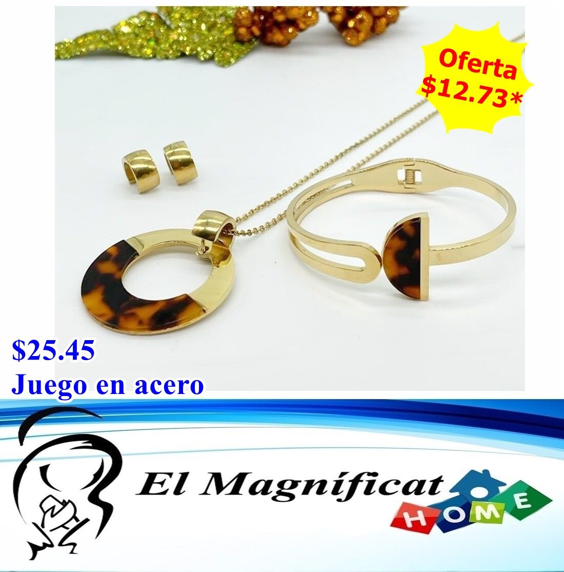JUEGO EN ACERO DORADO