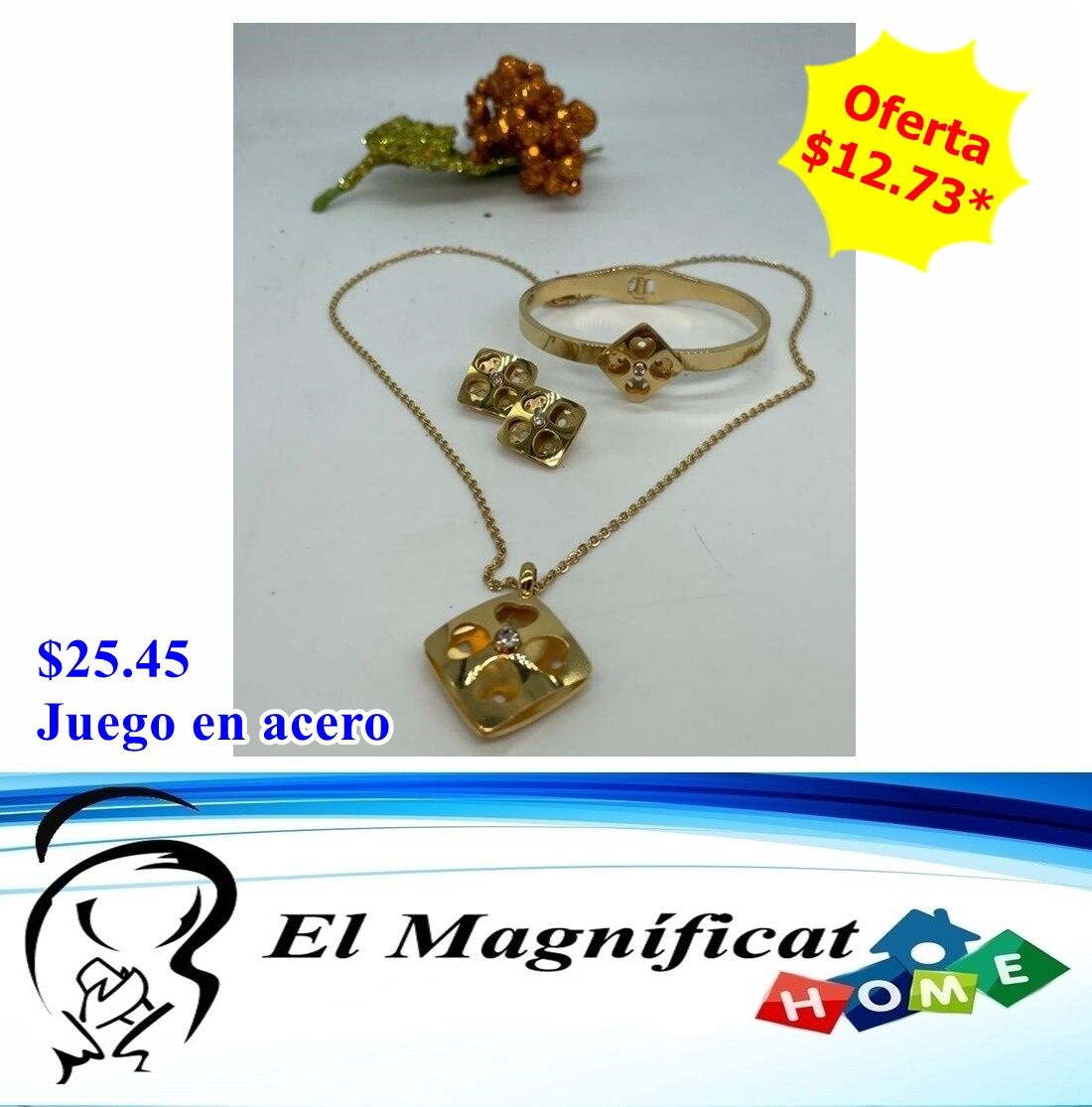 JUEGO EN ACERO DORADO