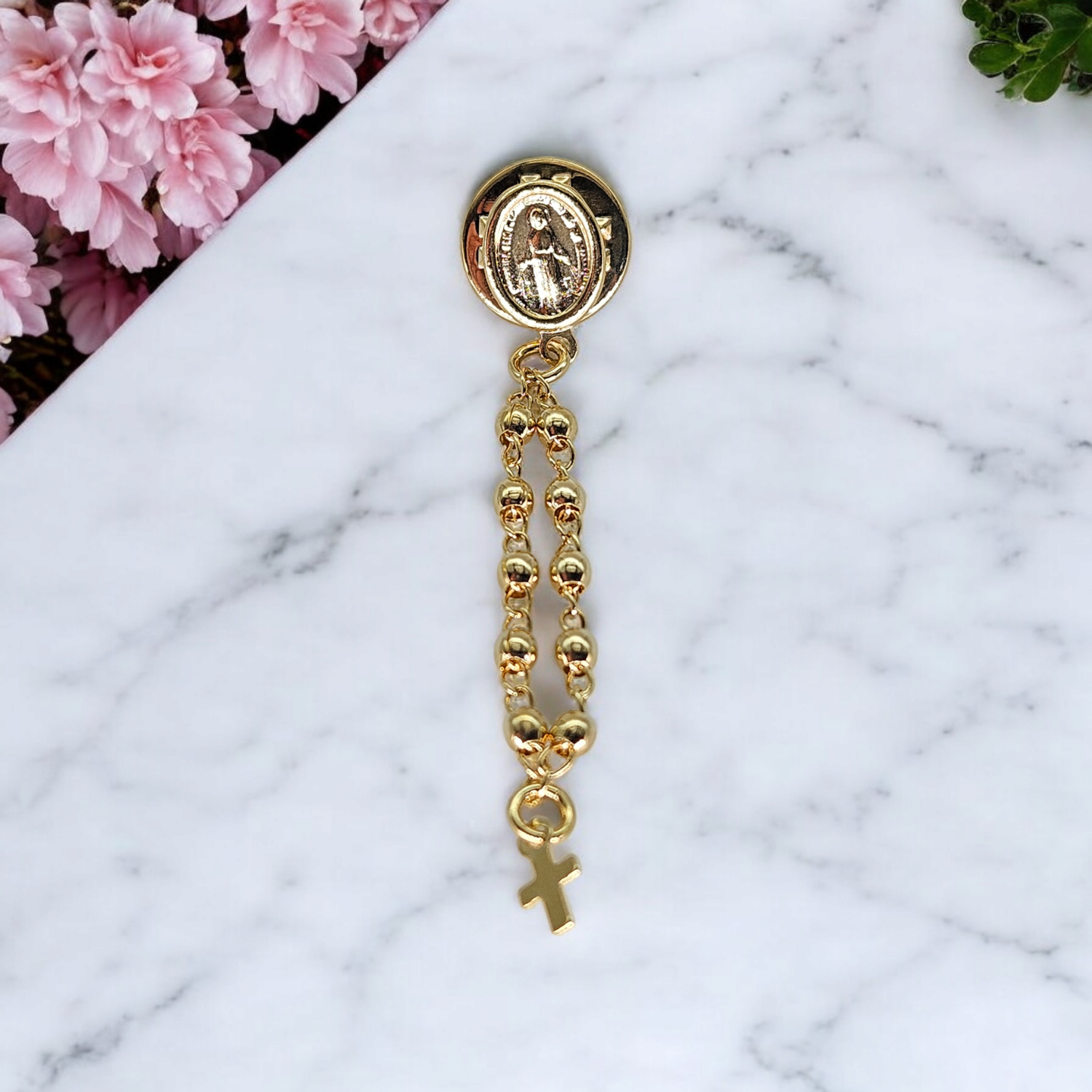 PIN DEL ROSARIO ENCHAPADO MEDALLA MILAGROSA (5 CMS)