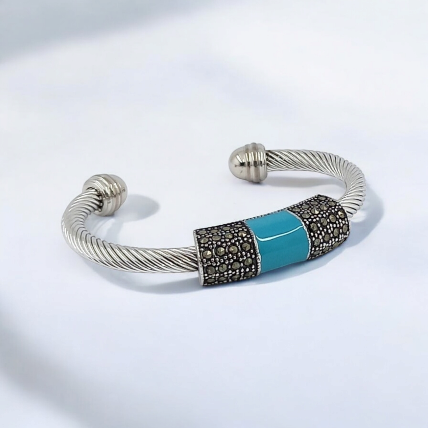 PULSERA ARO EN ACERO ESMALTADO CELESTE