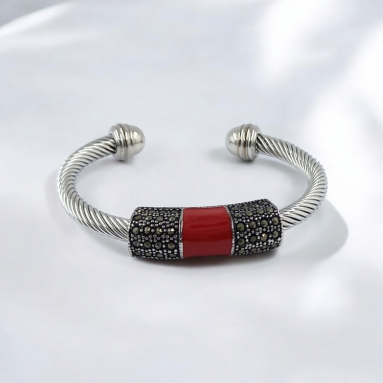 PULSERA ARO EN ACERO ESMALTADO ROJO
