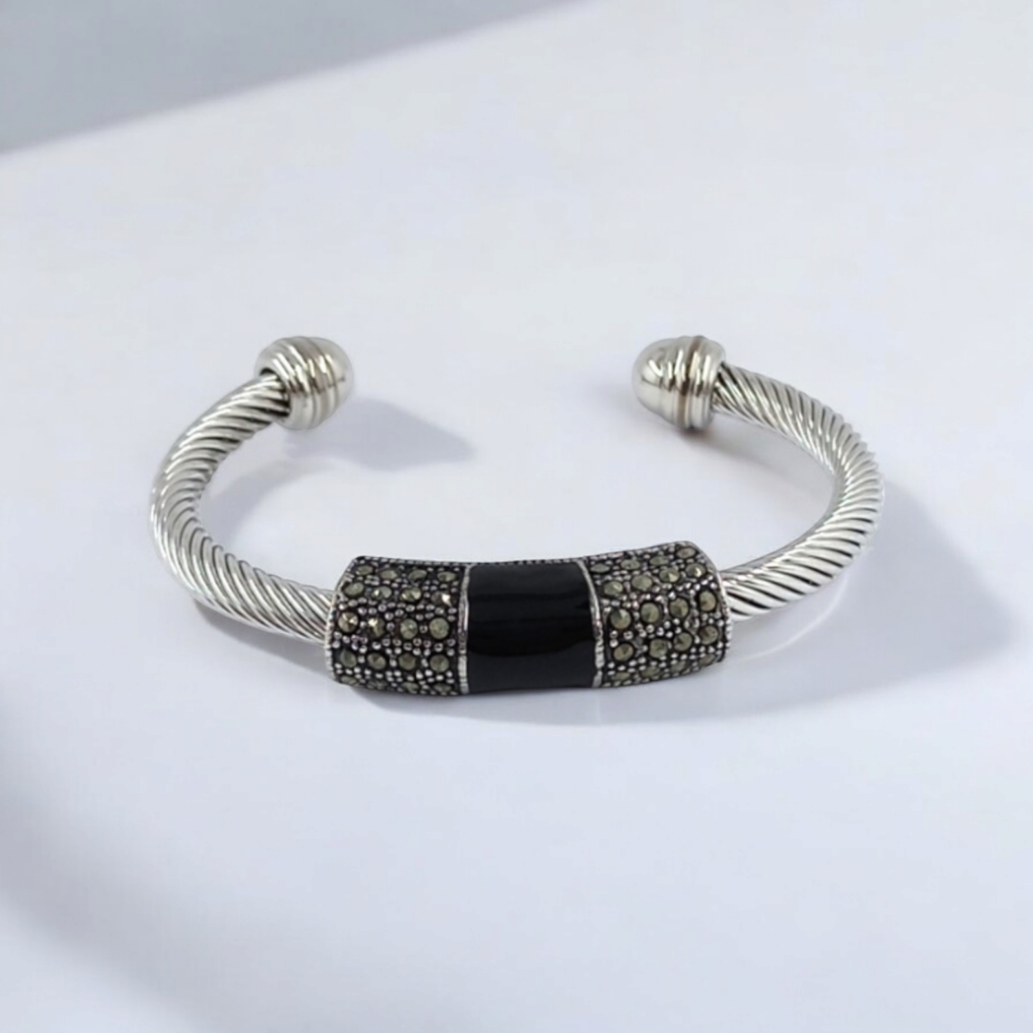 PULSERA ARO EN ACERO ESMALTE NEGRO