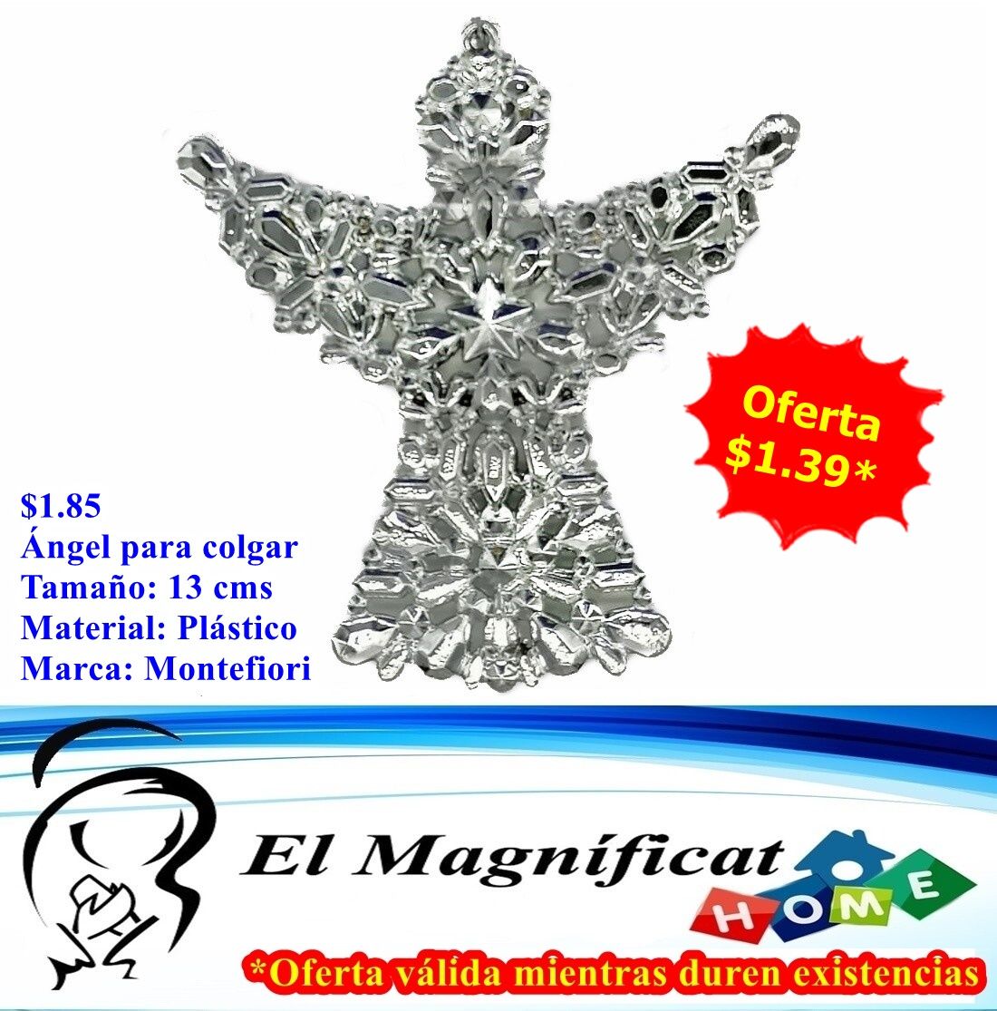 ANGEL PLATEADO PARA COLGAR 13 CMS