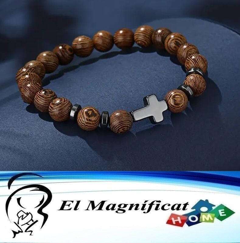 PULSERA DE MADERA CON CRUZ