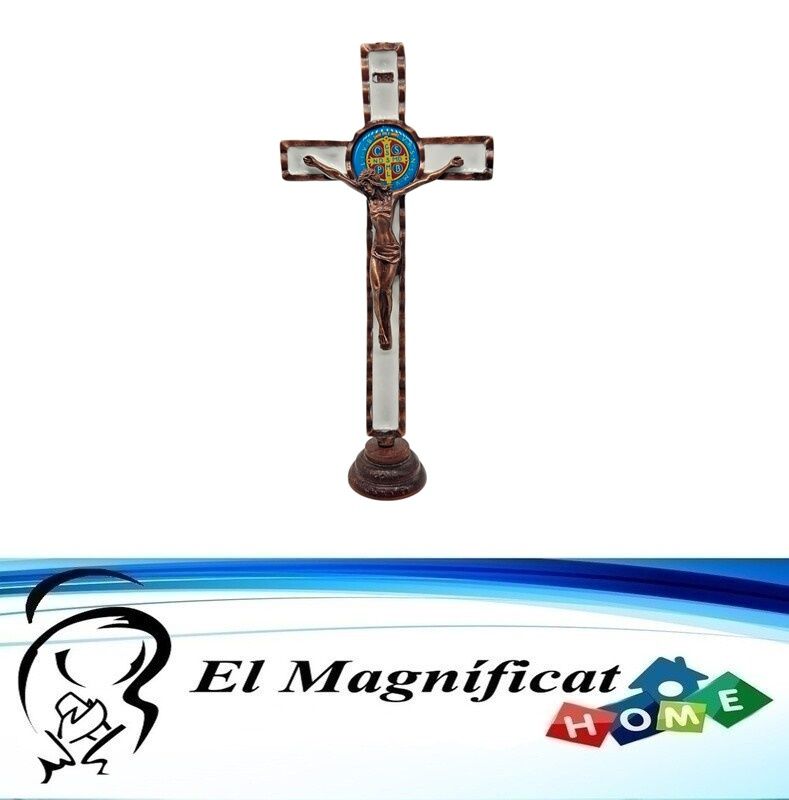 CRISTO METALICO CON MEDALLA DE SAN BENITO 20 CMS