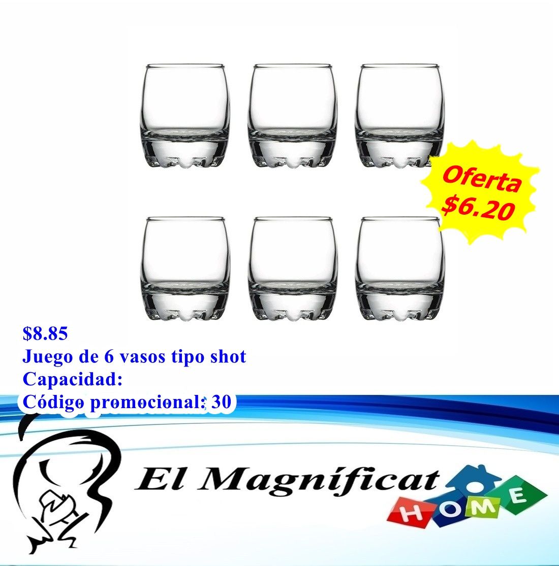 JUEGO DE 6 VASOS TIPO SHOT 3 OZ