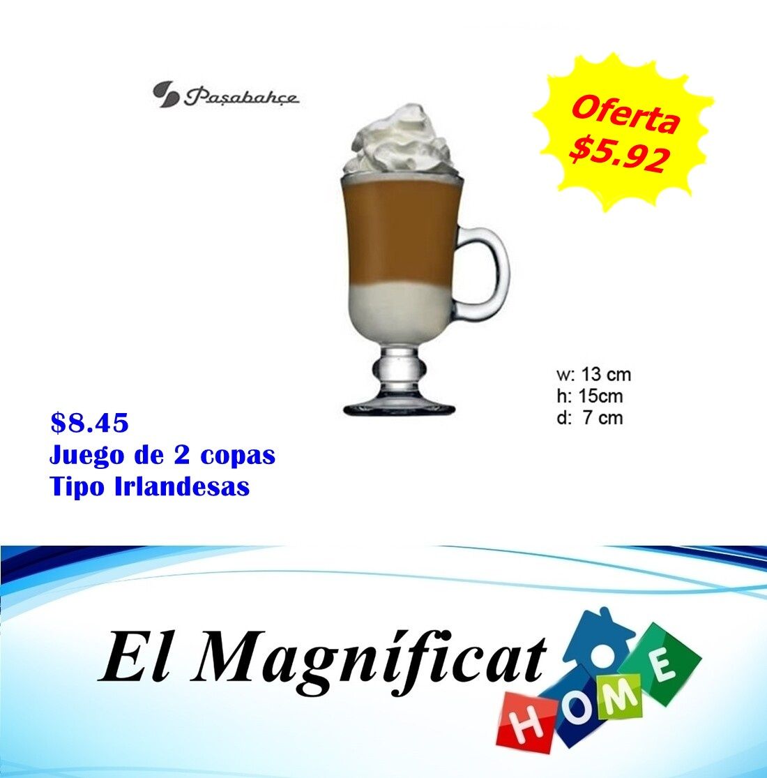 JUEGO DE 2 COPAS CAFE TIPO IRISH 8 OZ
