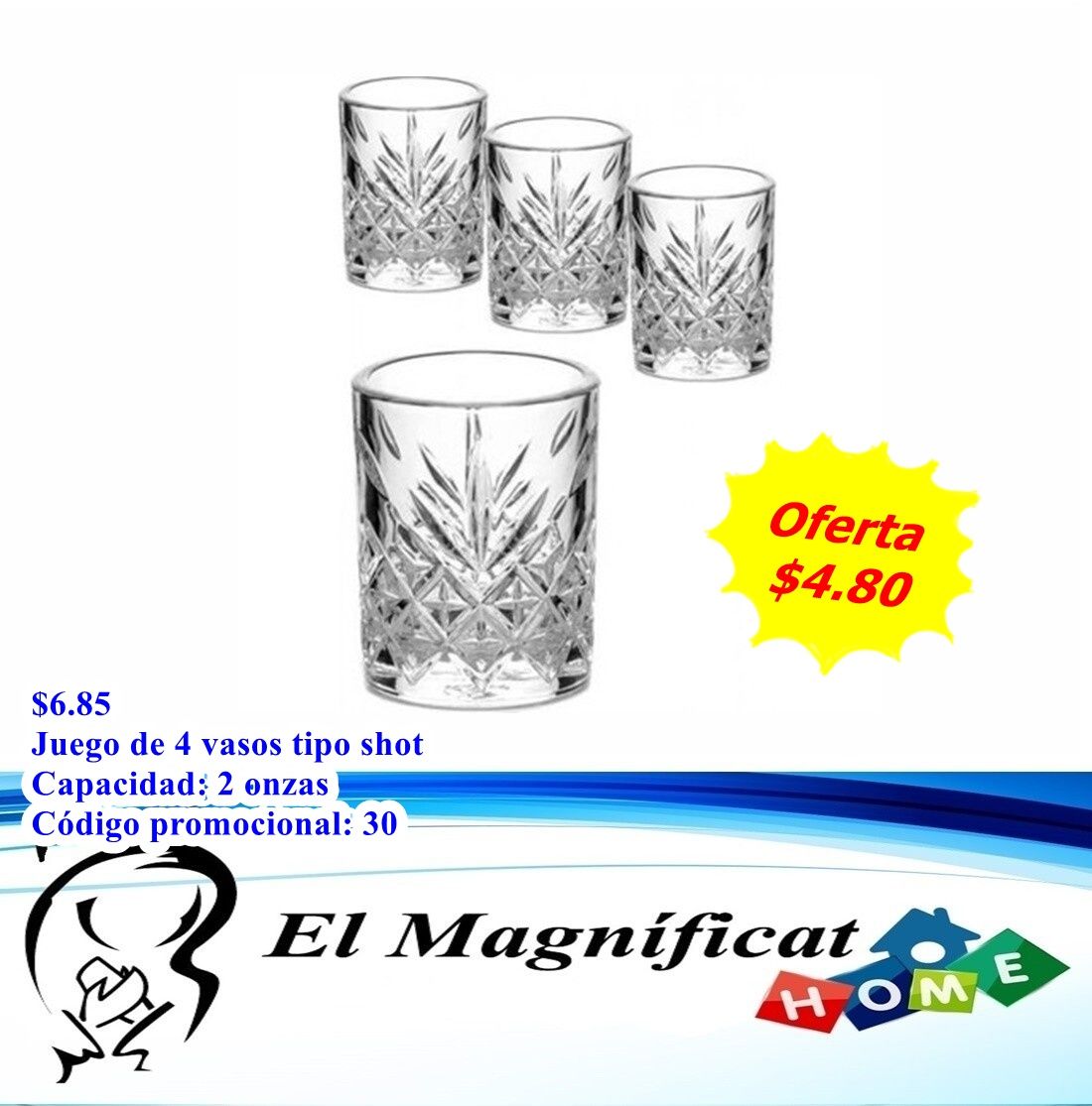 JUEGO 4 VASOS DE SHOT 2 OZ