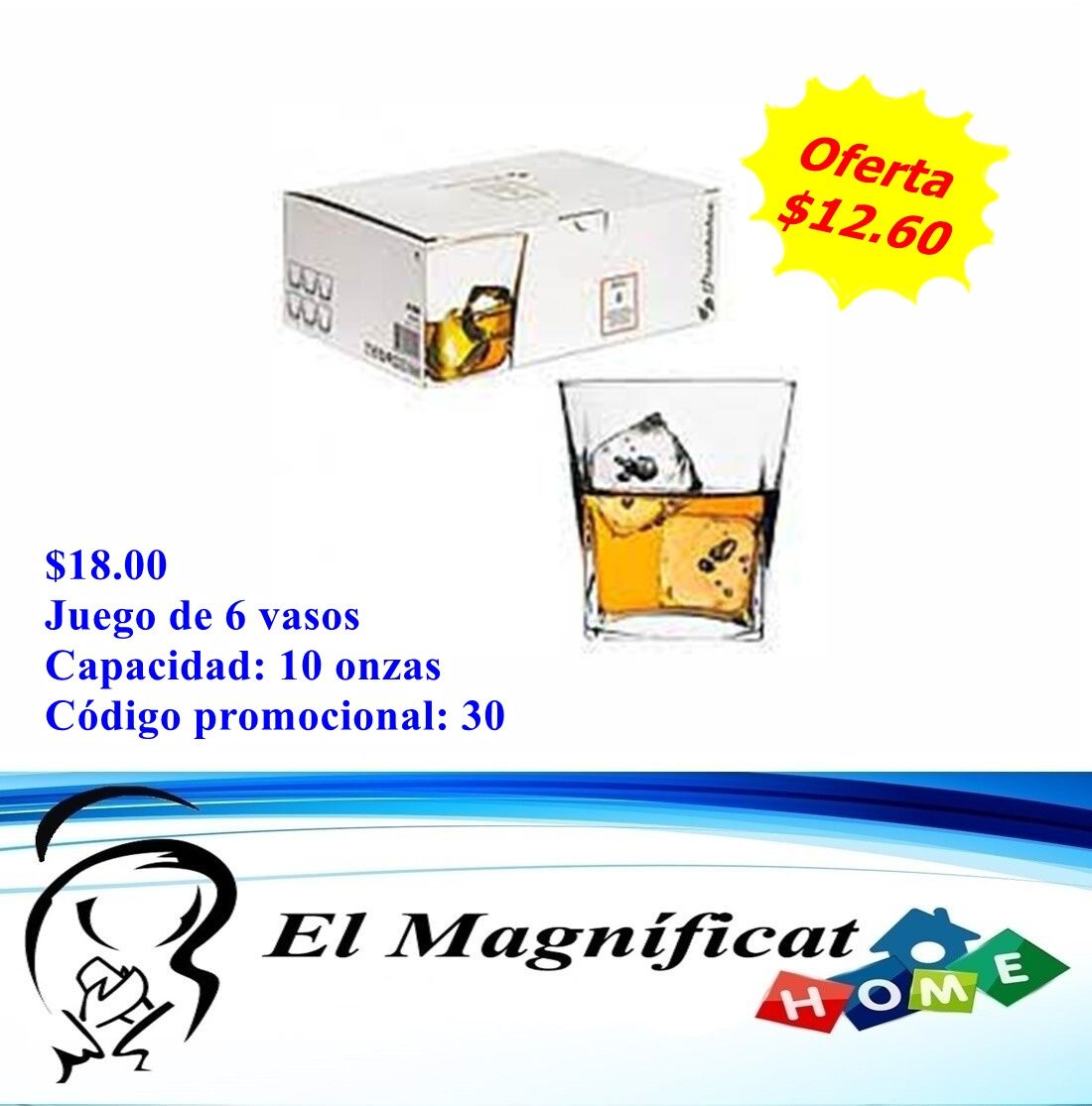 JUEGO DE 6 VASOS WISKEROS 10 OZ