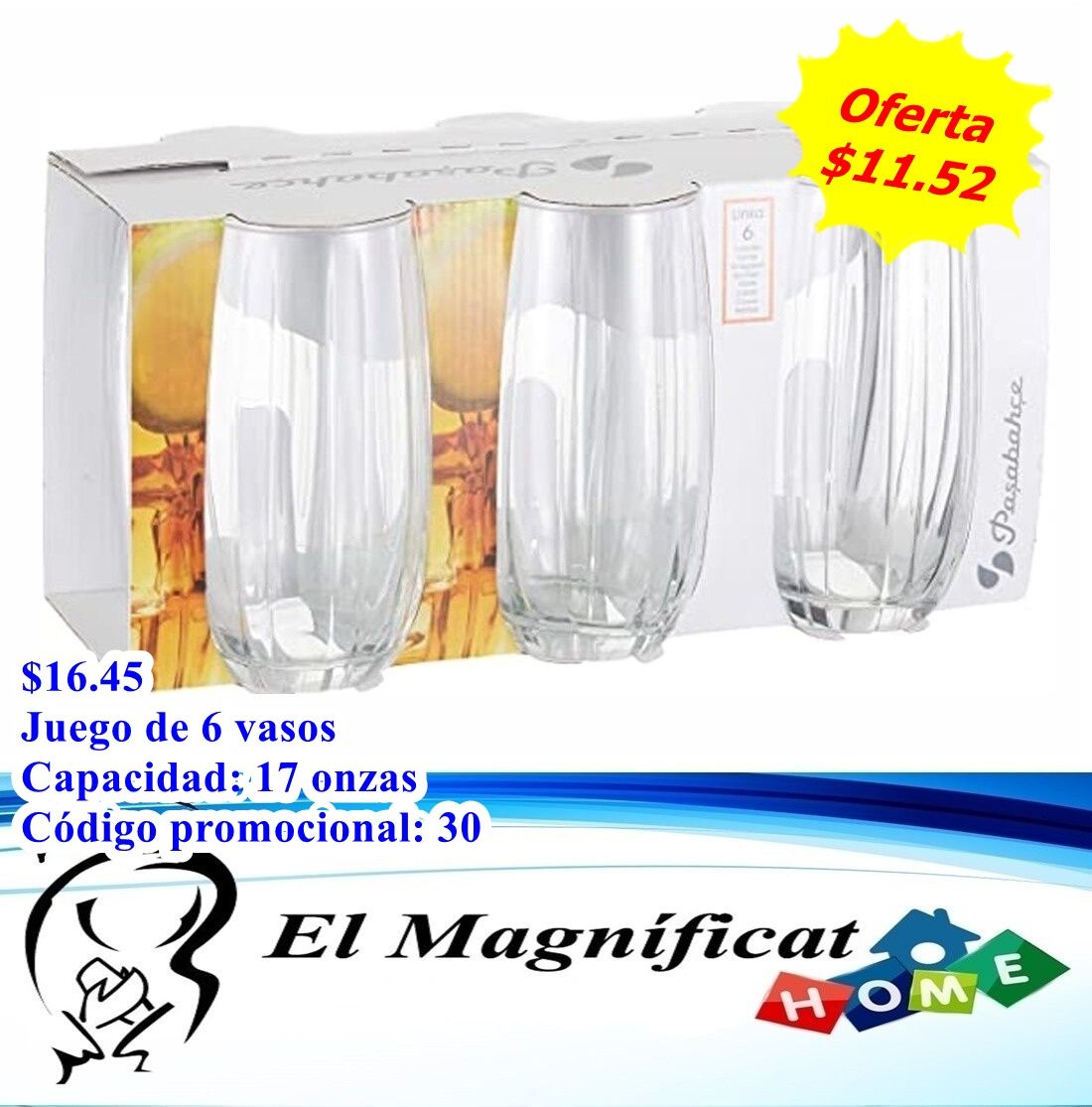 JUEGO DE 6 VASOS ESTILO LONG LINKA 17 OZ