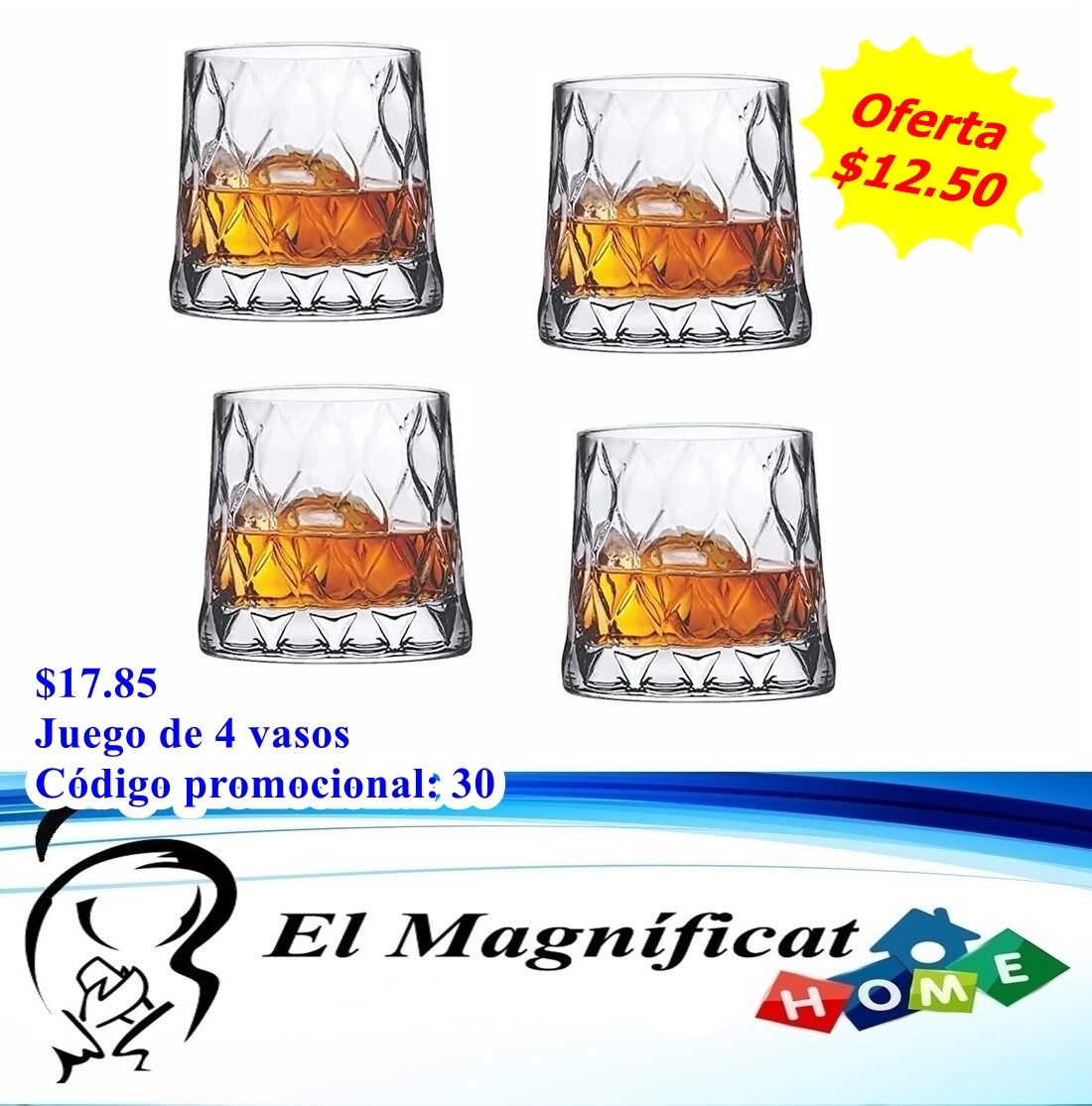 JUEGO DE 4 VASOS WISKEROS