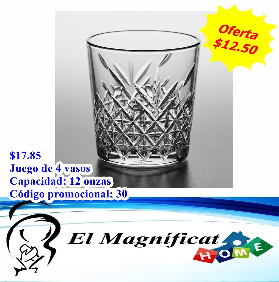 JUEGO DE 4 VASOS WISKEROS 12 OZ