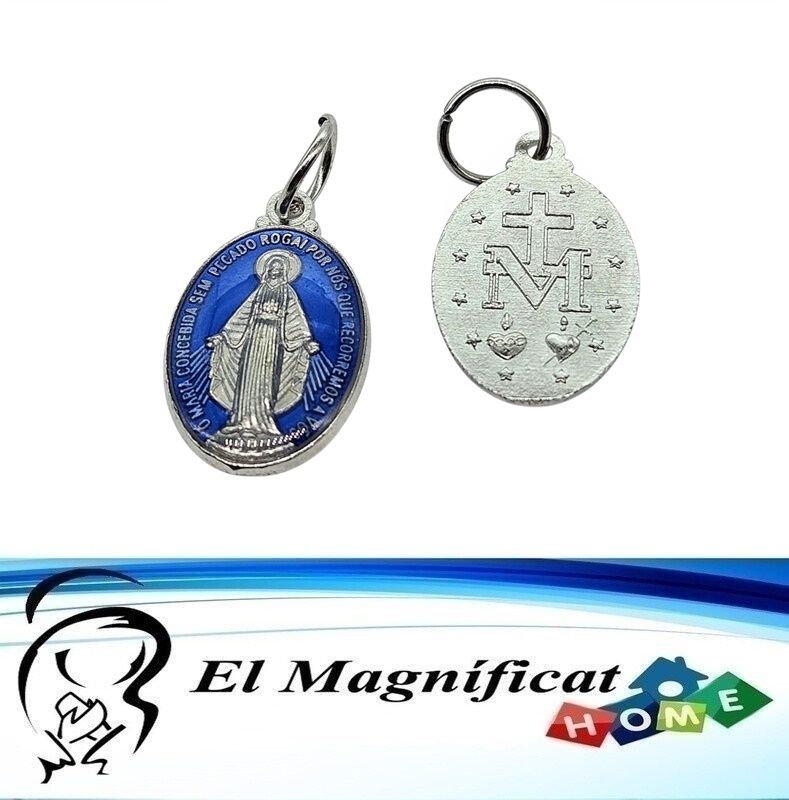 DIJE MEDALLA MILAGROSA CON ACRILICO AZUL (2 CMS)