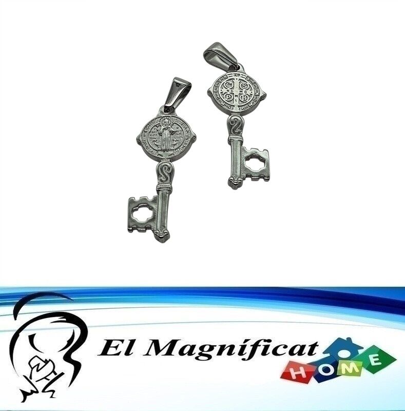 DIJE LLAVE MEDALLA DE SAN BENITO EN ACERO 4 CMS