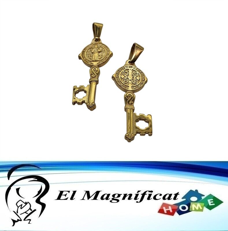 DIJE LLAVE DE SAN BENITO EN ACERO DORADO 4 CMS