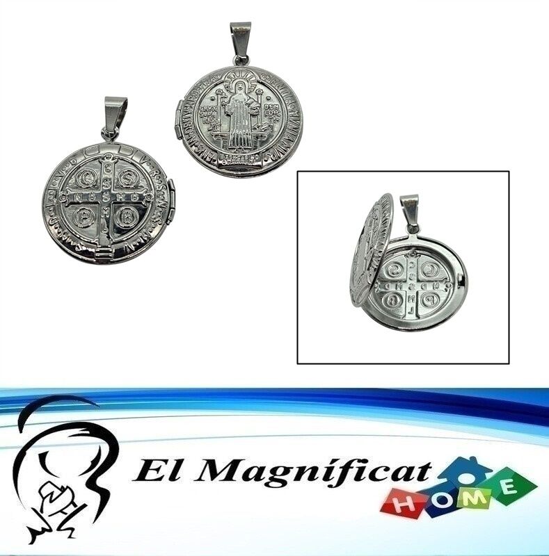 DIJE RELICARIO SAN BENITO EN ACERO 3 CMS DE DIAMETRO