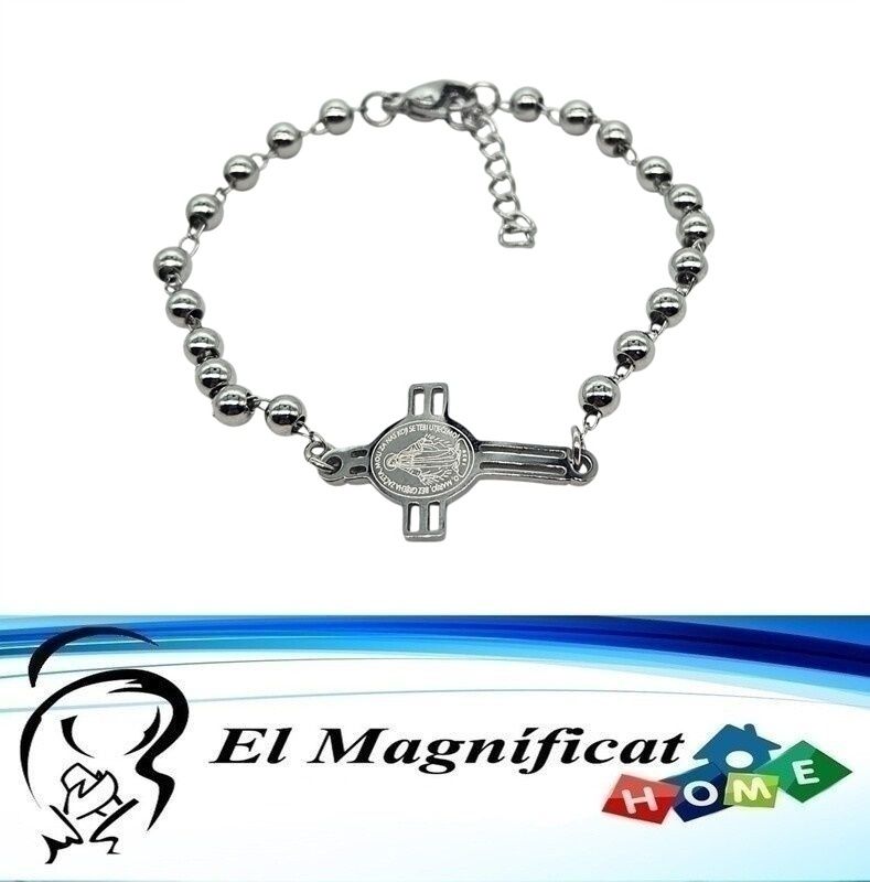 PULSERA EN ACERO CRUZ MEDALLA MILAGROSA PLATEADO