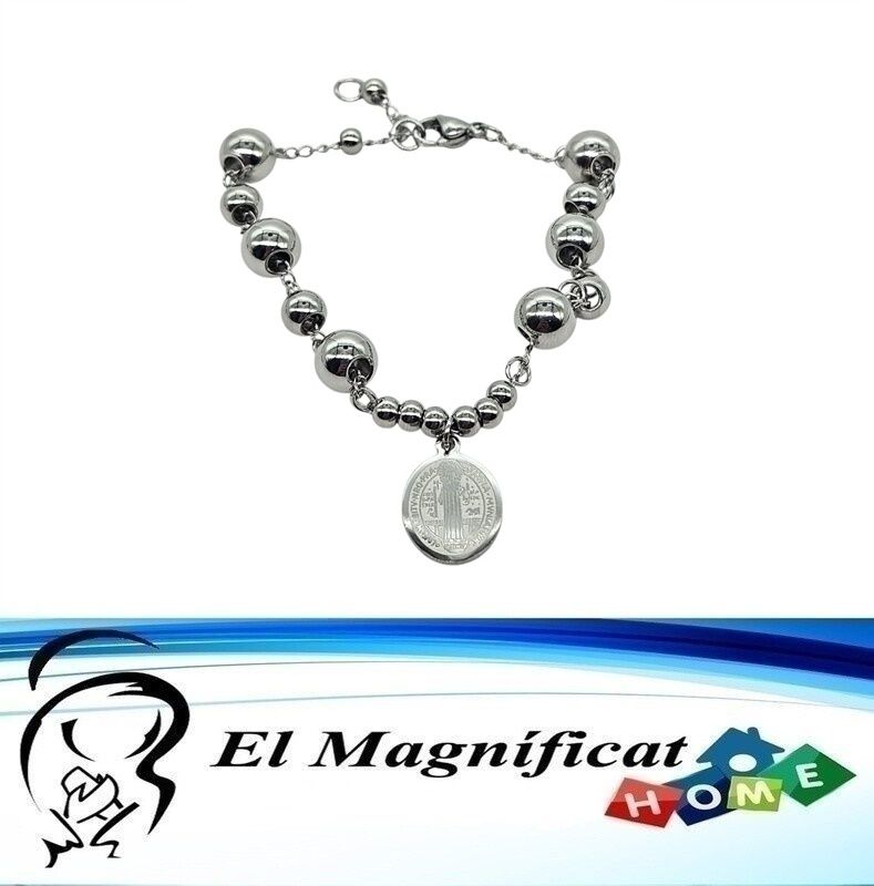 PULSERA EN ACERO MEDALLA DE SAN BENITO
