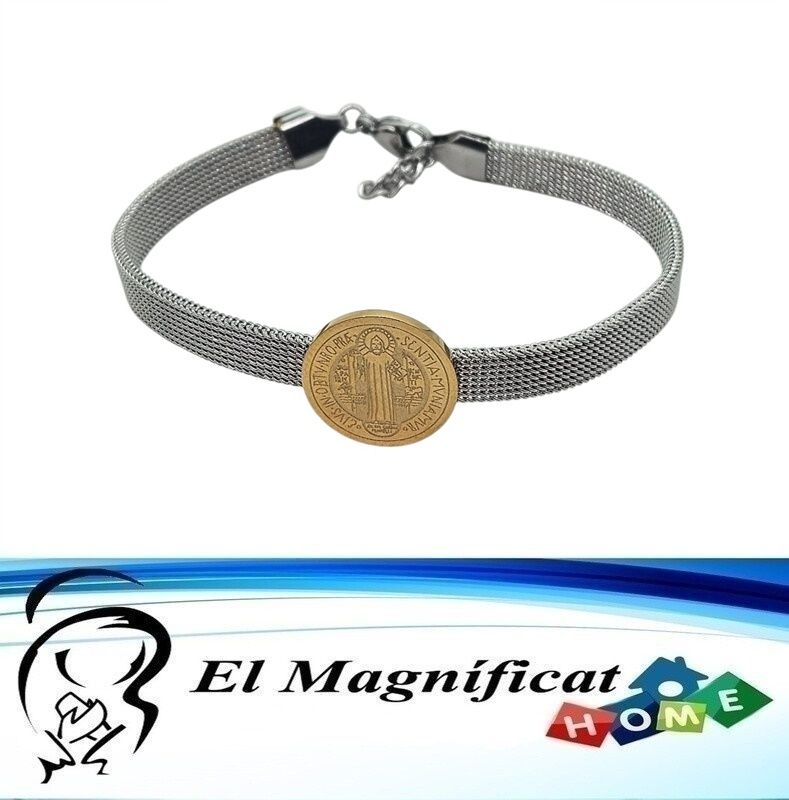 PULSERA CON MEDALLA DE SAN BENITO EN ACERO