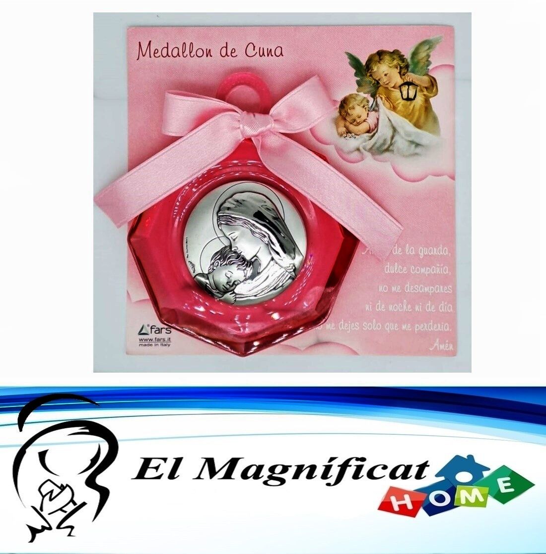 MEDALLON PARA CUNA ROSADO LAMINADO EN PLATA BUENA MADRE