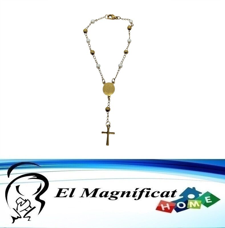 PULSERA DECENARIO EN ACERO DORADO PERLAS BLANCAS