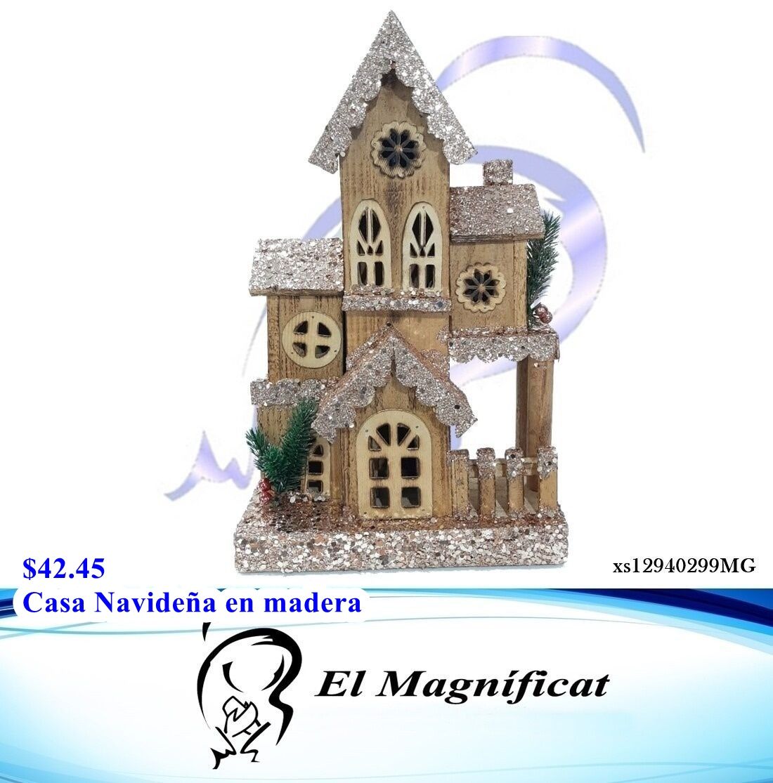 CASA NAVIDEÑA EN MADERA CON LUZ LED