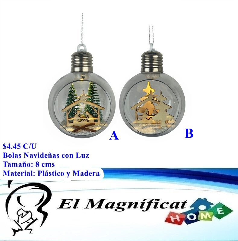 BOLAS NAVIDEÑAS CON LUZ 2 ESTILOS 8 CMS