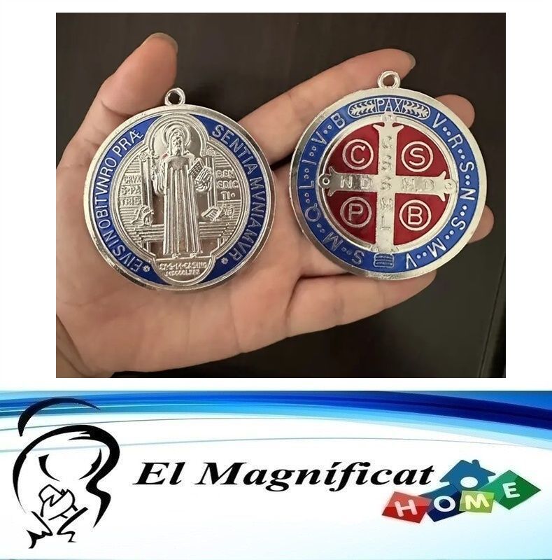 MEDALLA DE SAN BENITO GRANDE NICKEL 7 CMS DE DIAMETRO