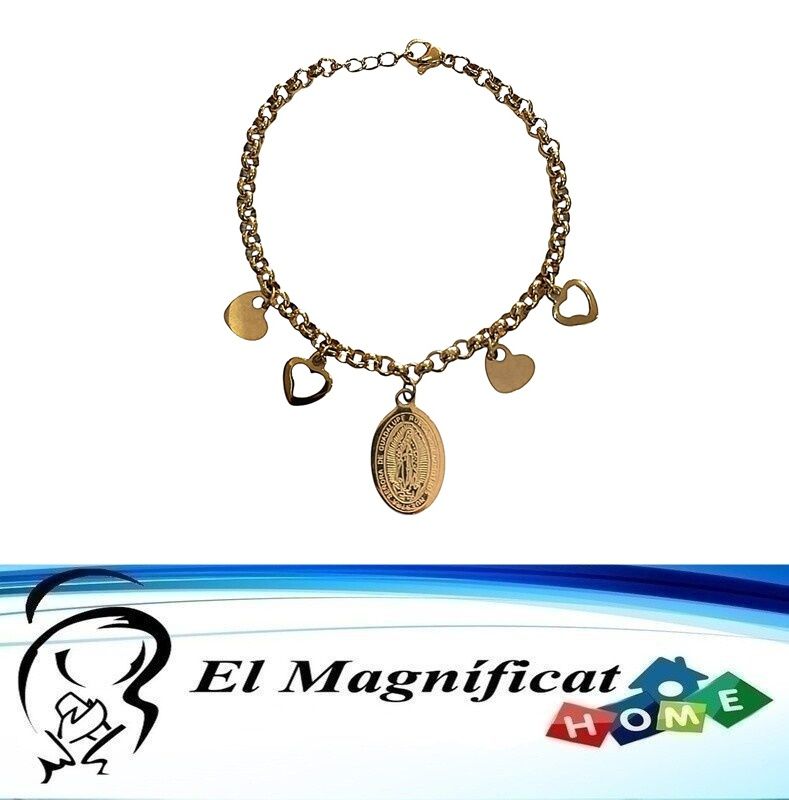 PULSERA DE ACERO DORADA MEDALLA VIRGEN DE GUADALUPE