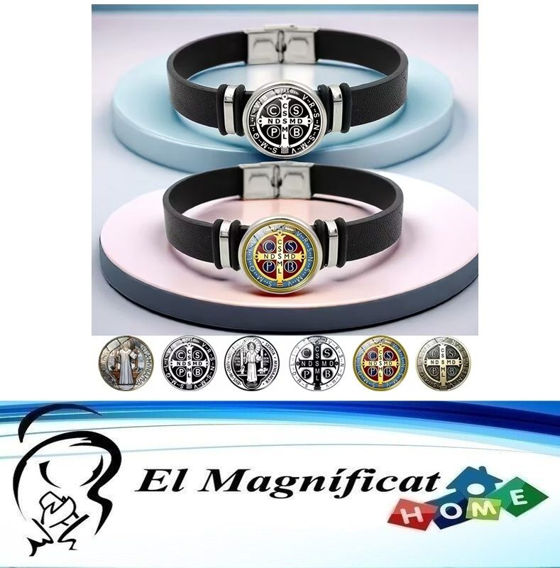 PULSERA DE HULE CON MEDALLA DE SAN BENITO (6 ESTILOS)